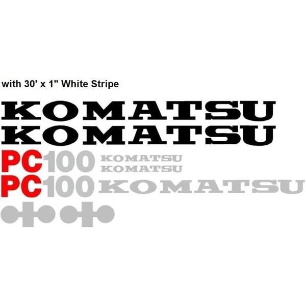 Aftermarket New Komatsu PC 100 Excavator Decal Set with 30' x 1" White Stripe KMPC100WHTDECALSET - main